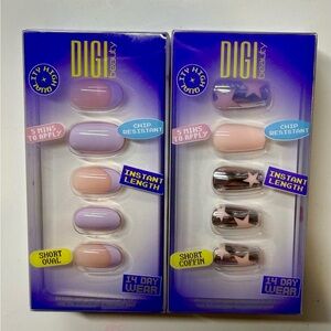 Digi Beauty Short Press-On Nails Set — Pink & Lavender Accents